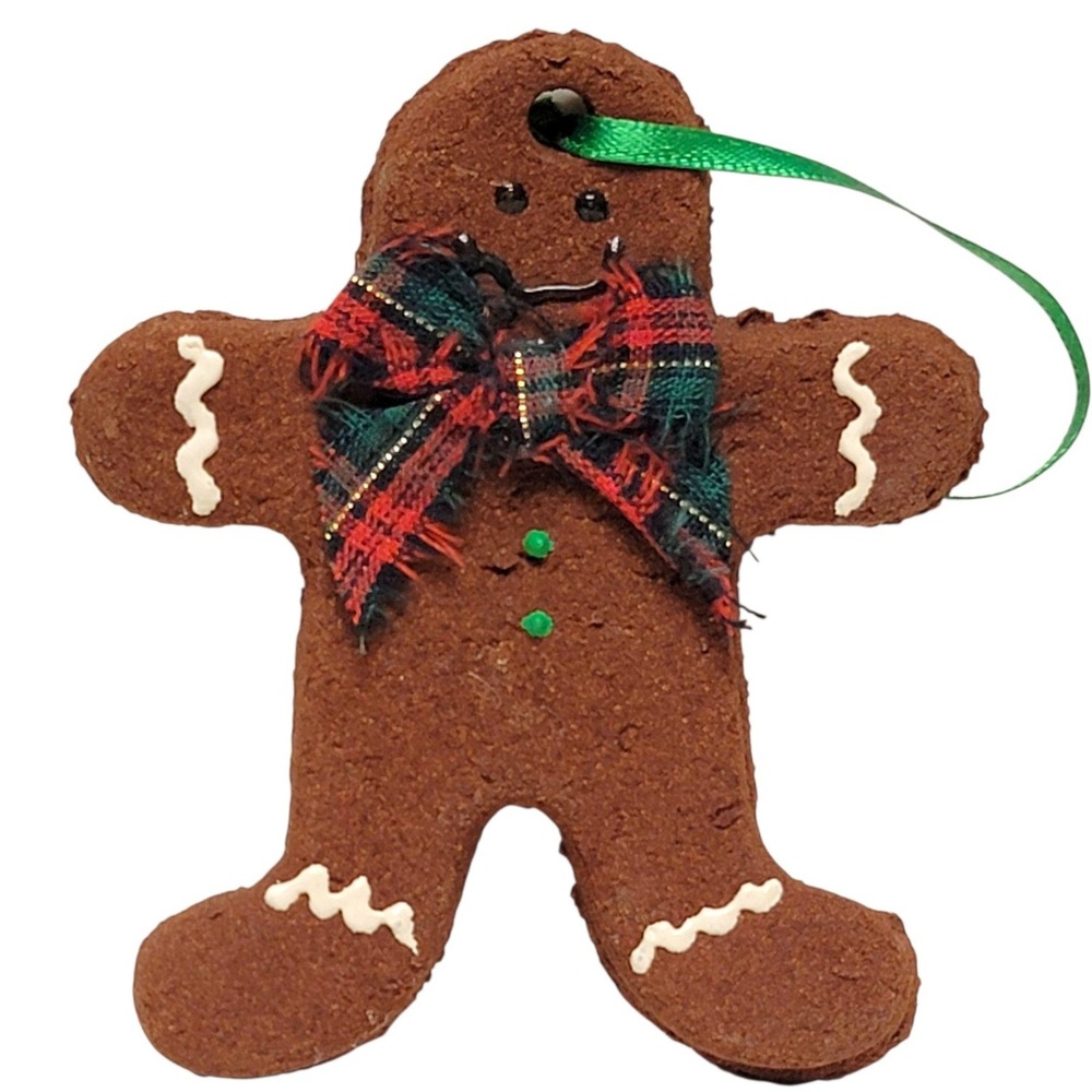 Gingerbread Man Christmas Ornament Plaid Bow Rustic Country Holiday Tree Decor
